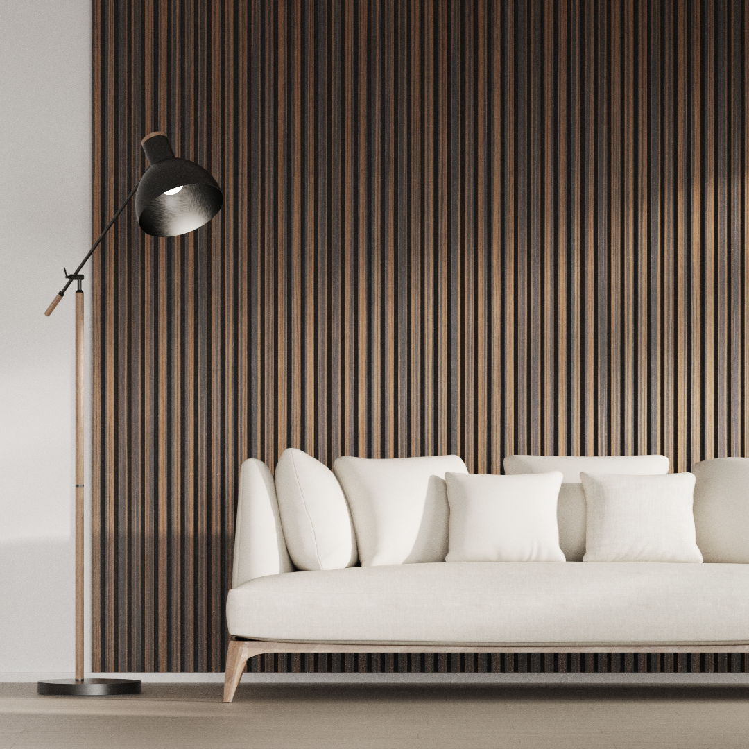 Panel Acústico Listones de Madera Enchapado Ébano