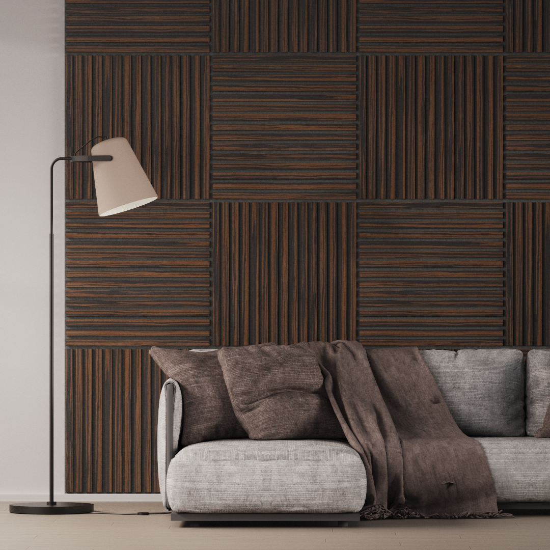 Panel Acústico Listones de Madera Enchapado Ébano 1,44 m²