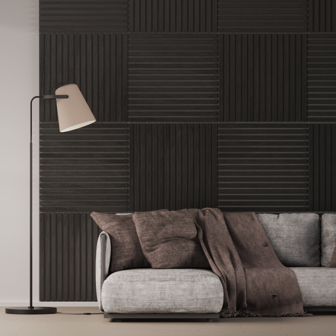 Panel Acústico Listones de Madera Enchapado Encina Negra 1,44 m²