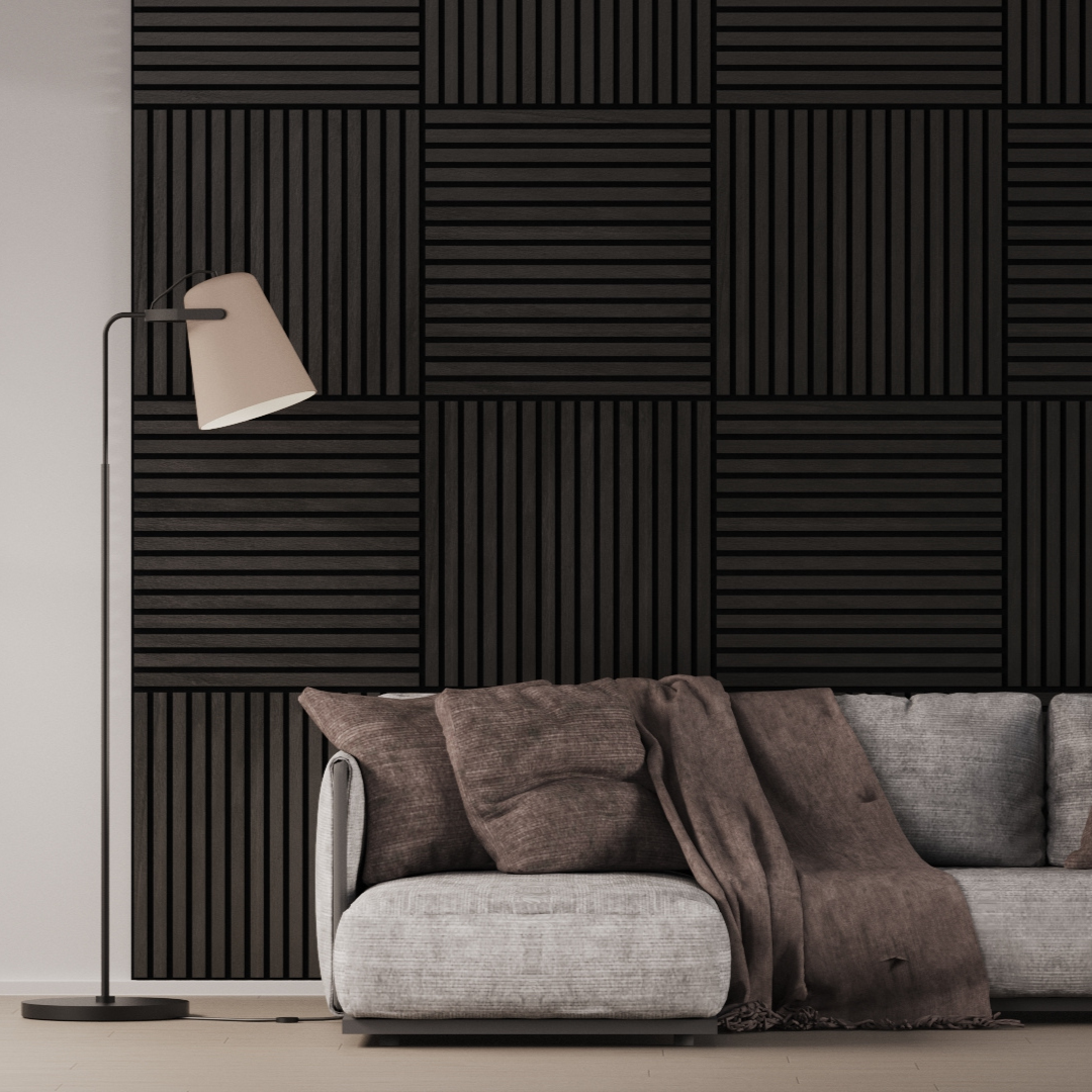 Panel Acústico Listones de Madera Enchapado Encina Negra 1,44 m²