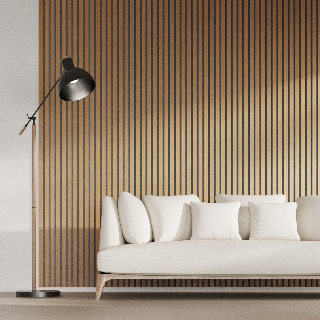Panel Acústico Listones de Madera Enchapado Freijo