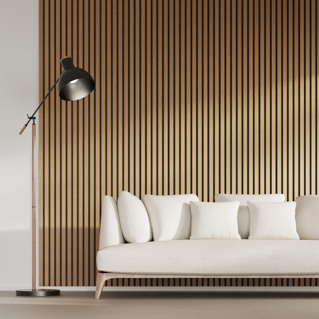 Panel Acústico Listones de Madera Enchapado Freijo