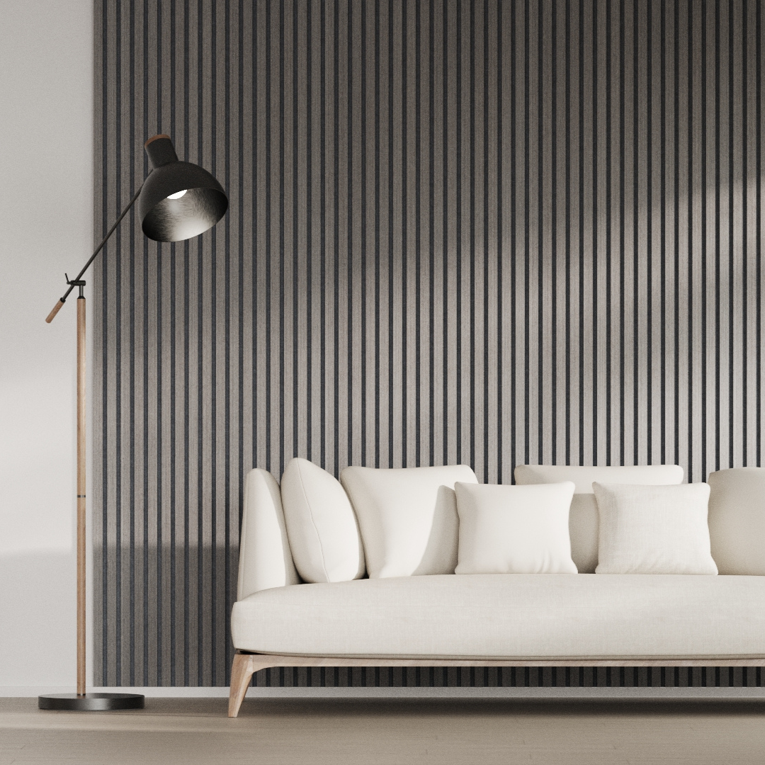 Panel Acústico Listones de Madera Enchapado Gris Lineal