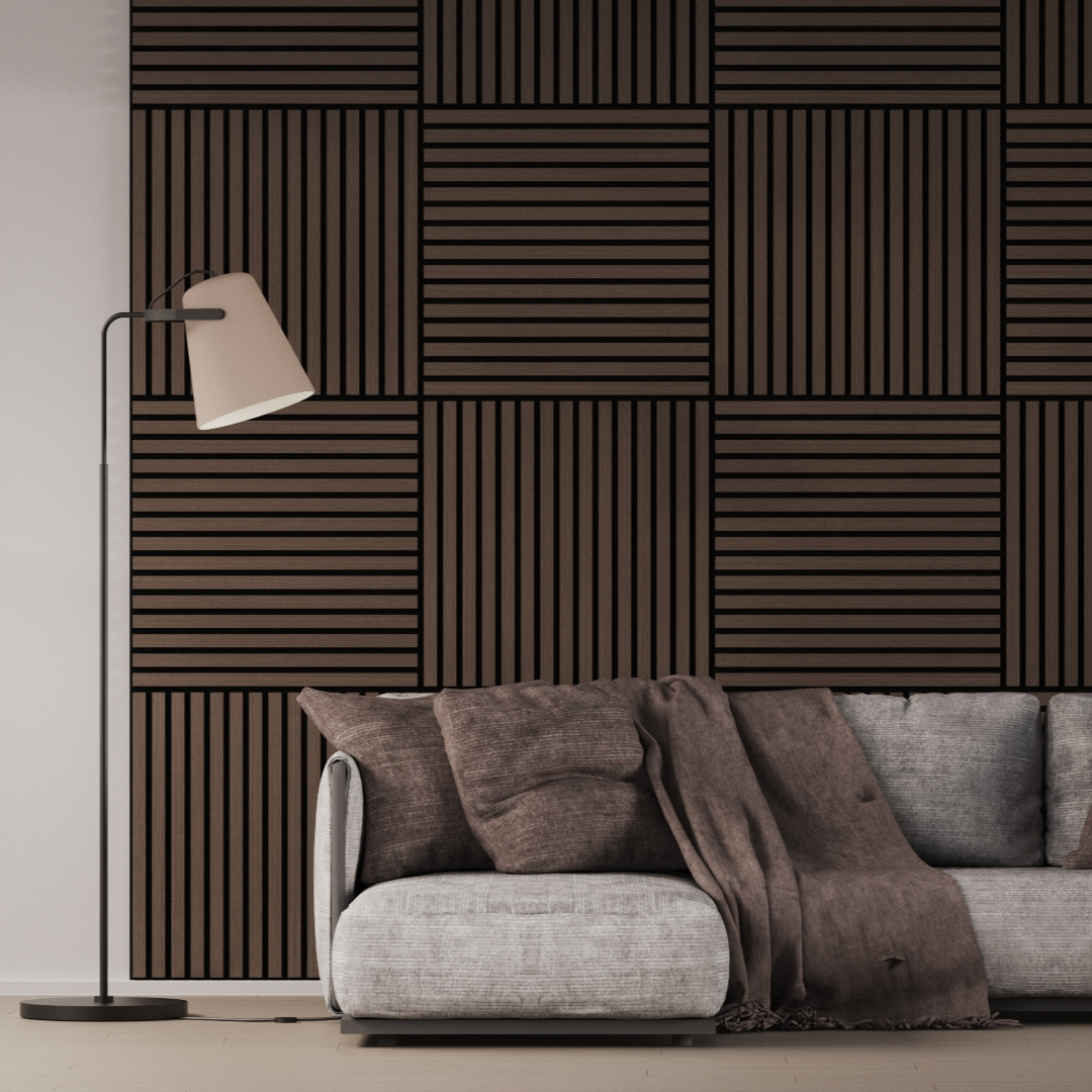 Panel Acústico Listones de Madera Enchapado Gris Lineal 1,44 m²