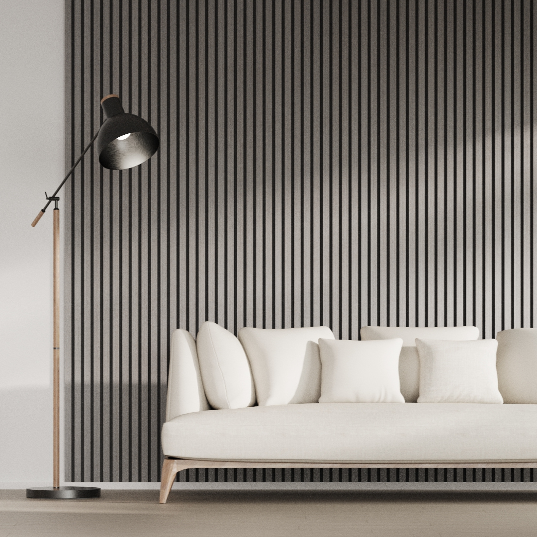 Panel Acústico Listones de Madera Enchapado Gris Lineal