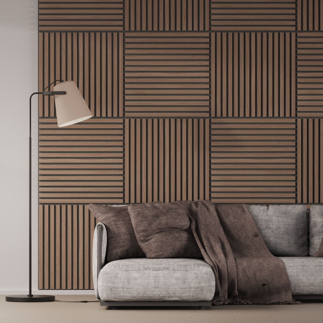 Panel Acústico Listones de Madera Enchapado Nogal 1,44 m²