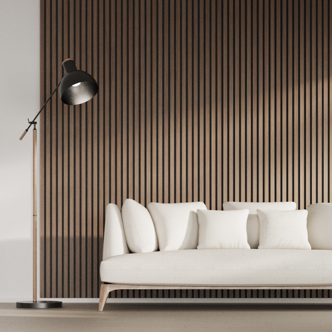 Panel Acústico Listones de Madera Enchapado Nogal