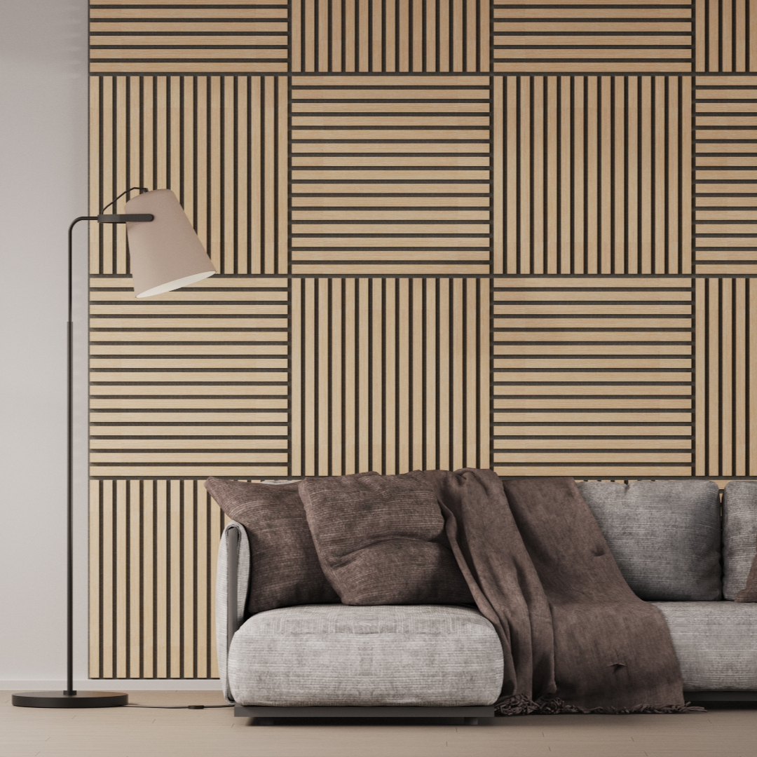 Panel Acústico Listones de Madera Enchapado Patina Blanca 1,44 m²