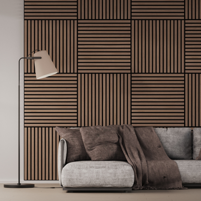 Panel Acústico Listones de Madera Enchapado Nogal 60x60cm