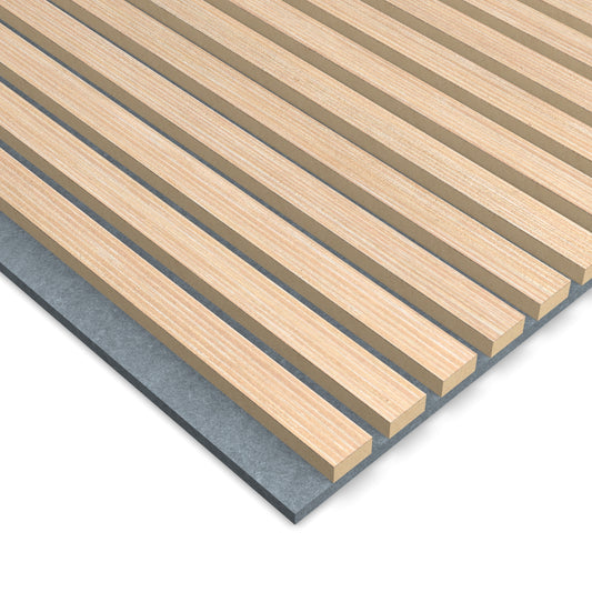Panel Acústico Listones de Madera Enchapado Patina Blanca