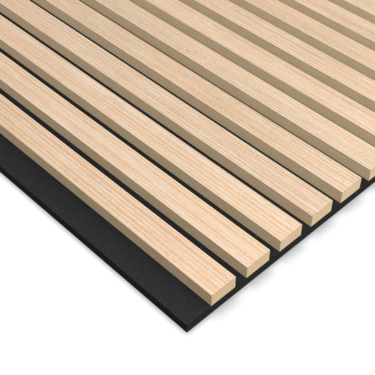 Panel Acústico Listones de Madera Enchapado Patina Blanca