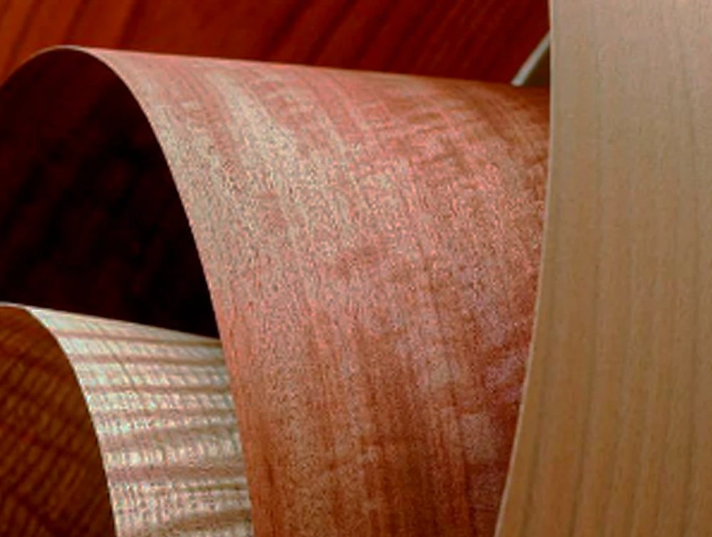 Láminas de chapa de madera reconstituida curvadas, con la veta a la vista