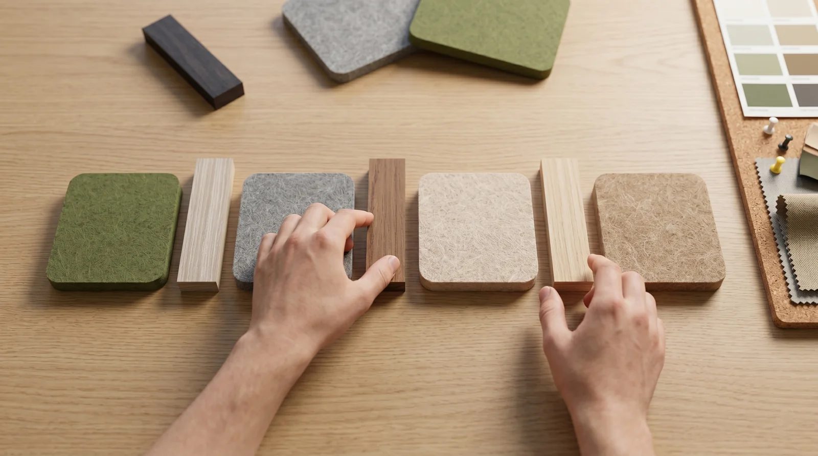 Muestras del kit ordenadas sobre una mesa de trabajo